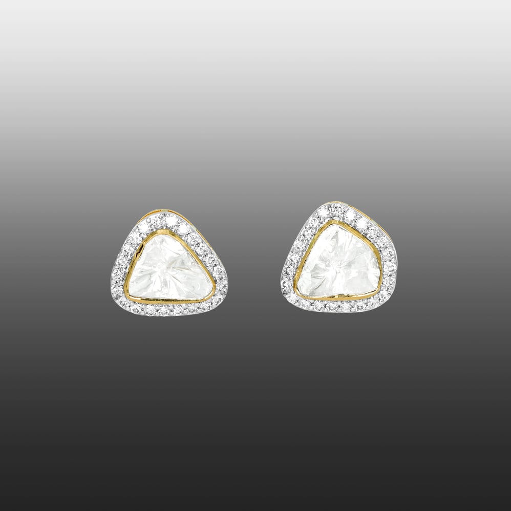 Triangular Polki Earrings with Diamond Edged